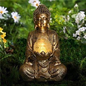 Meditating Buddha Statue with Solar Light,10.5 inch(Gold)